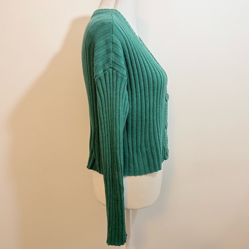 American Eagle Cropped Ribbed Cardigan Sweater – Green – Size Medium - Picture 3 of 7